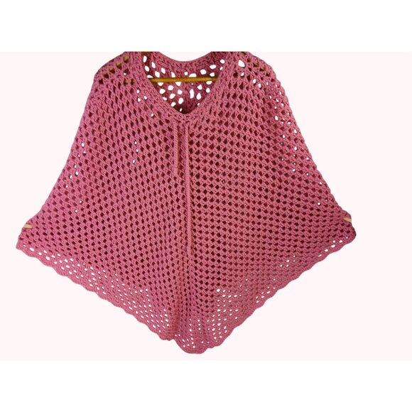 Unbranded Jackets & Blazers - Bohemian Retro Light Pink Crochet Poncho Tie Adjustable Cottagecore Festival OS